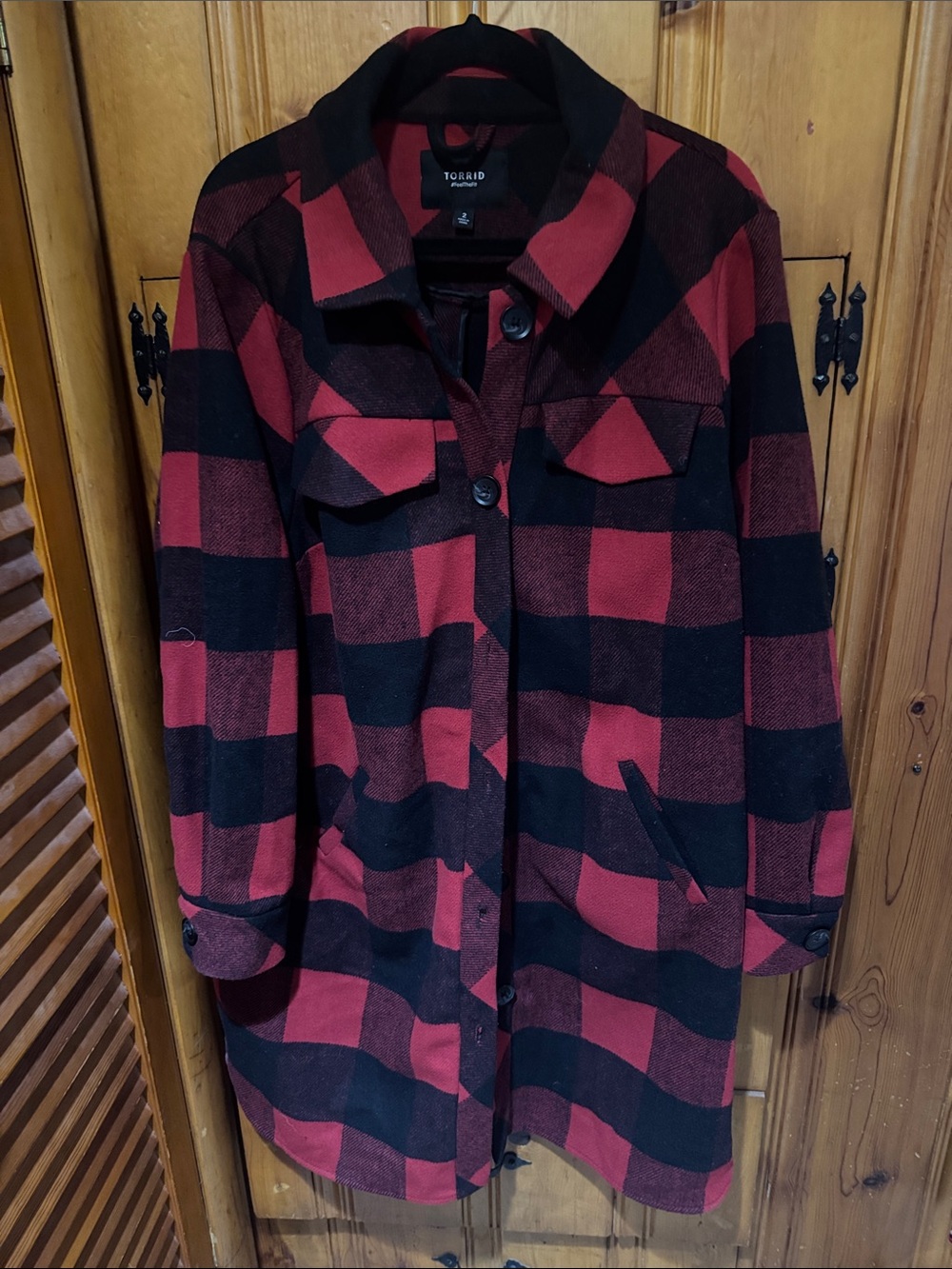 torrid Red and Black Buffalo Plaid Button-Up Jacket